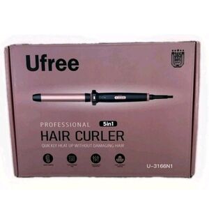 Ufree Professional 5-in-1 Hair Curling Iron Pink Interchangeable Heats Up Quick
